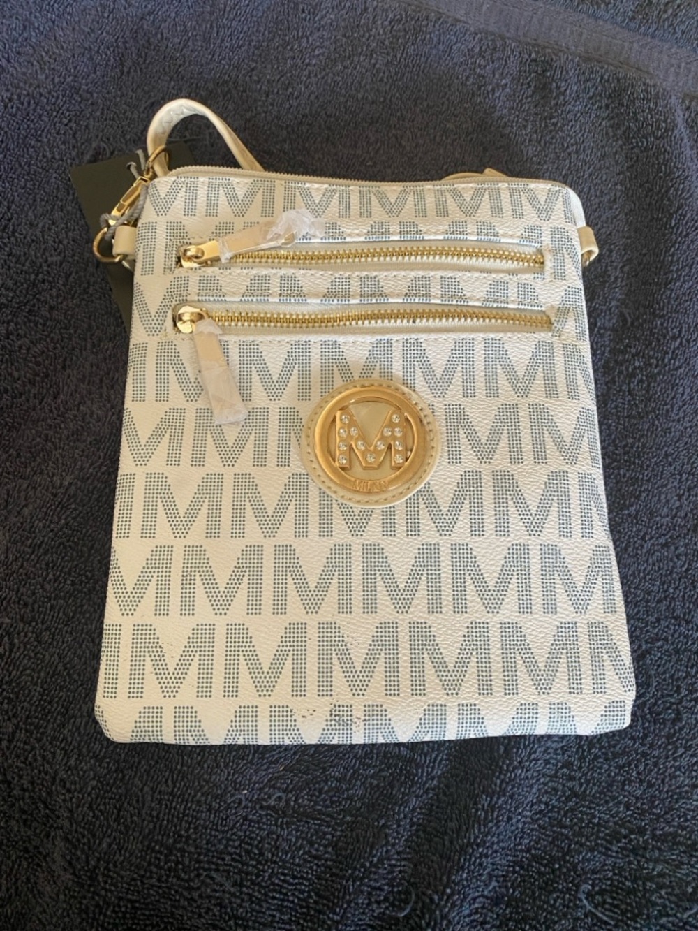 Milan Cream/Gold Logo Crossbody Bag